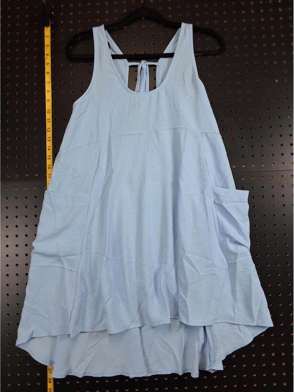 Light Blue Sleeveless Casual Dress with Pockets - XL